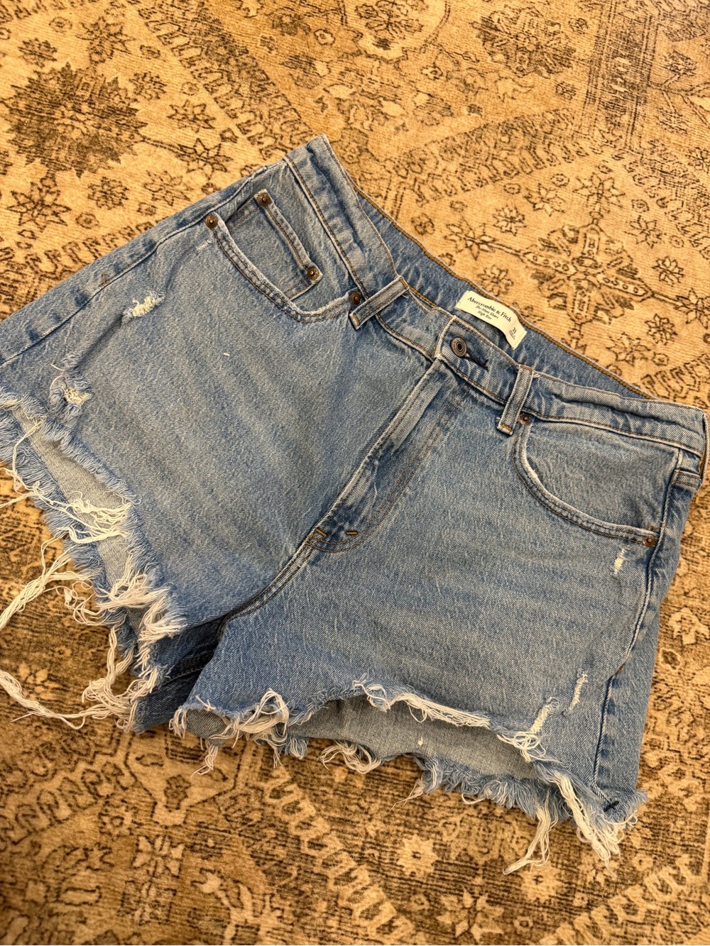 Abercrombie & Fitch Light Blue Distressed Denim Shorts